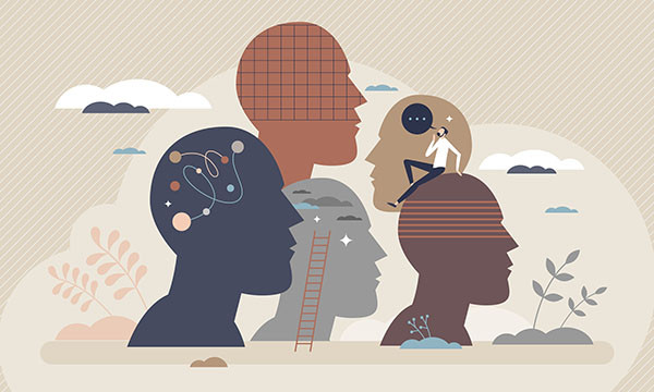 Different brains representing neurodiversity at work and diverse ways of thinking and processing information.